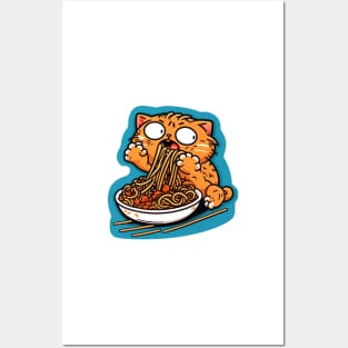 Cat eating spaghetti meme Posters and Art